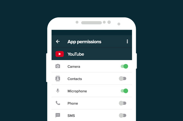   تلفن Android با مجوز برنامه برای YouTube. 