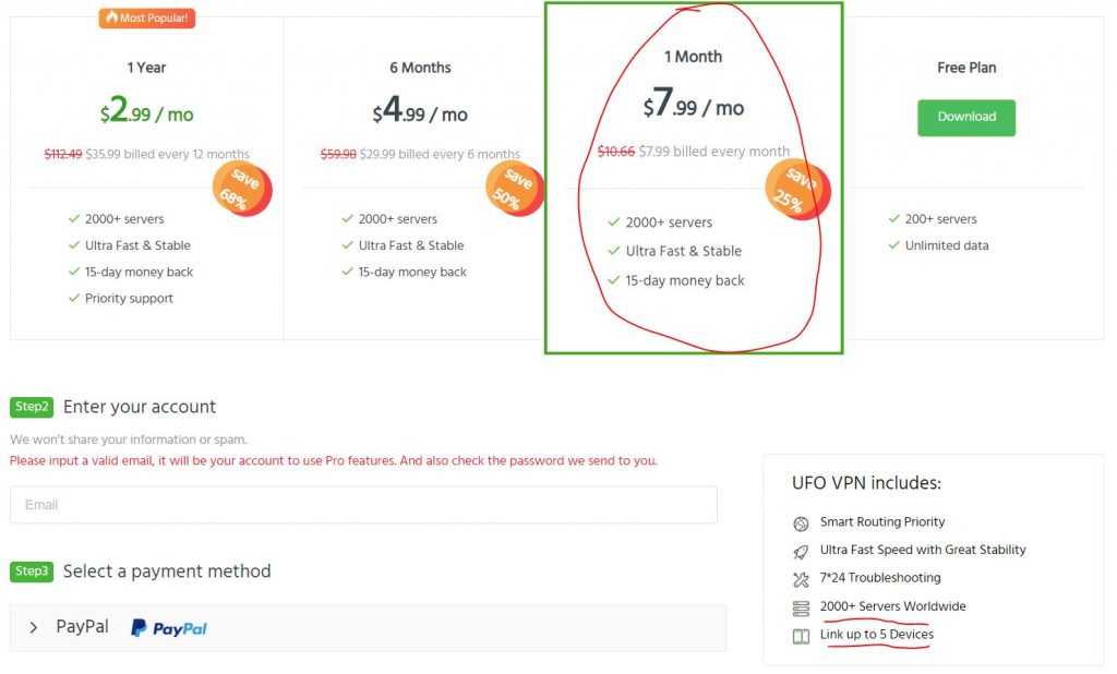   صفحه قیمت گذاری UFO VPN 
