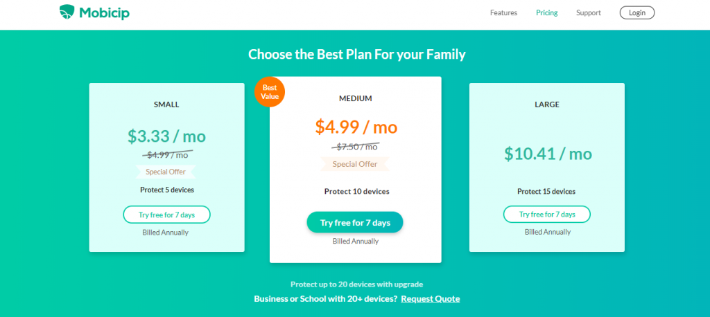  برنامه های قیمت گذاری Mobicip 