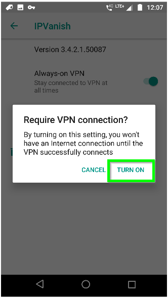  فعال سازی در IPVanish Kill Switch برای Android 5 