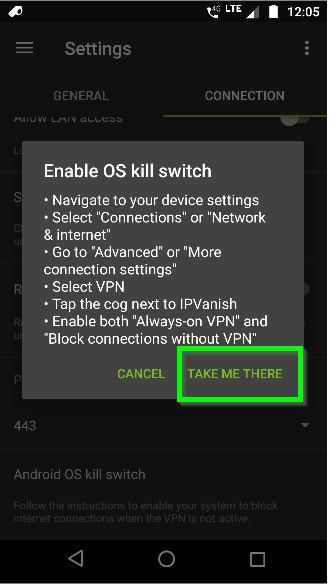  فعال شدن IPVanish Kill Switch برای Android 2 