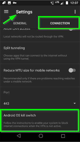  فعال سازی IPVanish Kill Switch برای Android1 