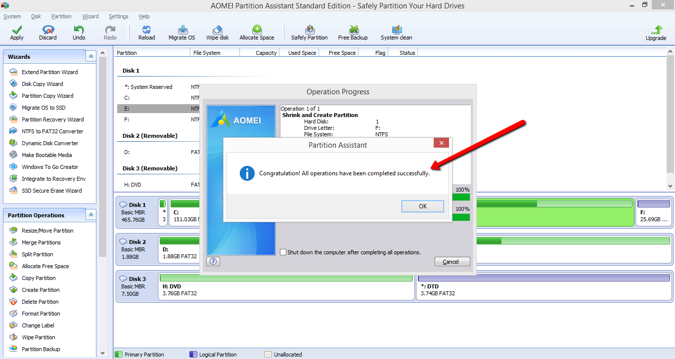 C: Users victor & # 39؛ s Documents AOMEI AOMEI Partition Assistant create_partition _-_ resize _-_ اعمال _-_ عملیات _-_ تایید _-_ پیشرفت _-_ end .png